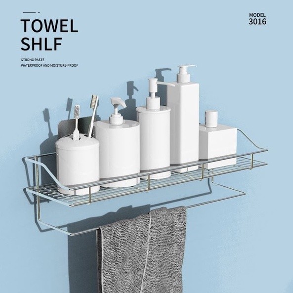 GANTUNGAN Bathroom Wall Shelf, Towel Hanger, Strong, Multifunctional, Kitchen Spice Rack 3016