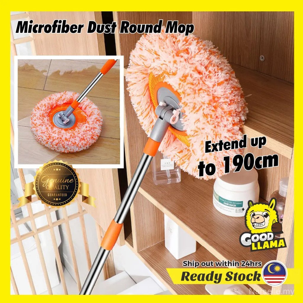 【Narselle Mall】GOOD LLAMA Orange Extendable Microfiber Dust Sunflower Mop Rotating Head Removable Cloth Mop Lantai