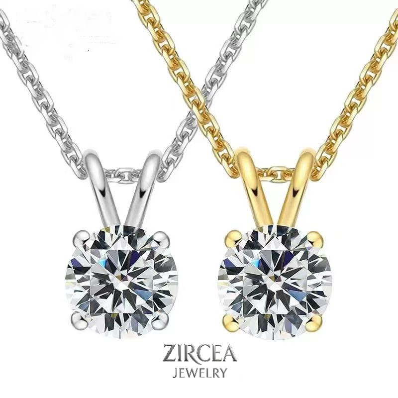 S925 Sterling Silver 18K Gold Plated Aura Gem Moissanite Necklace Women Classic 4-Prong Pendant Clavicle Chain Rantai Leher Perempuan