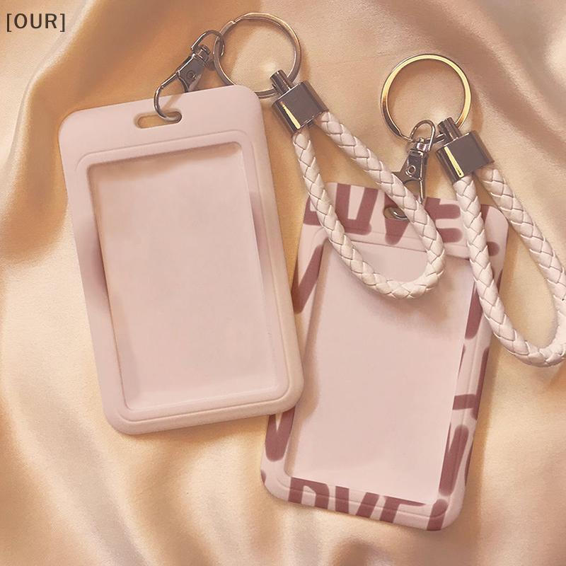 [OUR] Cartoon Card Holder Photocard Holder Keychain Students Protectors Pink ID Bank Cards Cover School Stationery null