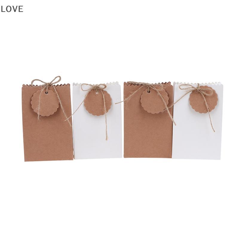 [JJCW] 20/50Pcs Retro Kraft Paper Gift Box White Brown Cookie Candy Packaging Bag With Rope Tags Birthday Wedding Party Gifts Supplies QQW