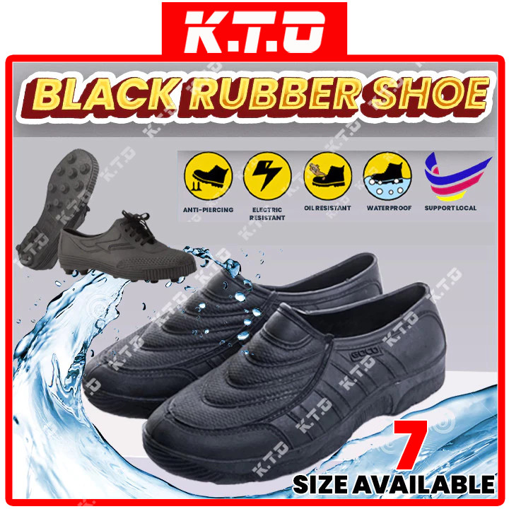 Black Rubber Shoe PVC Low Cut Bowling Anti-Slip Waterproof Rubber Boot For Working Hiking Trekking Kasut Getah Hitam