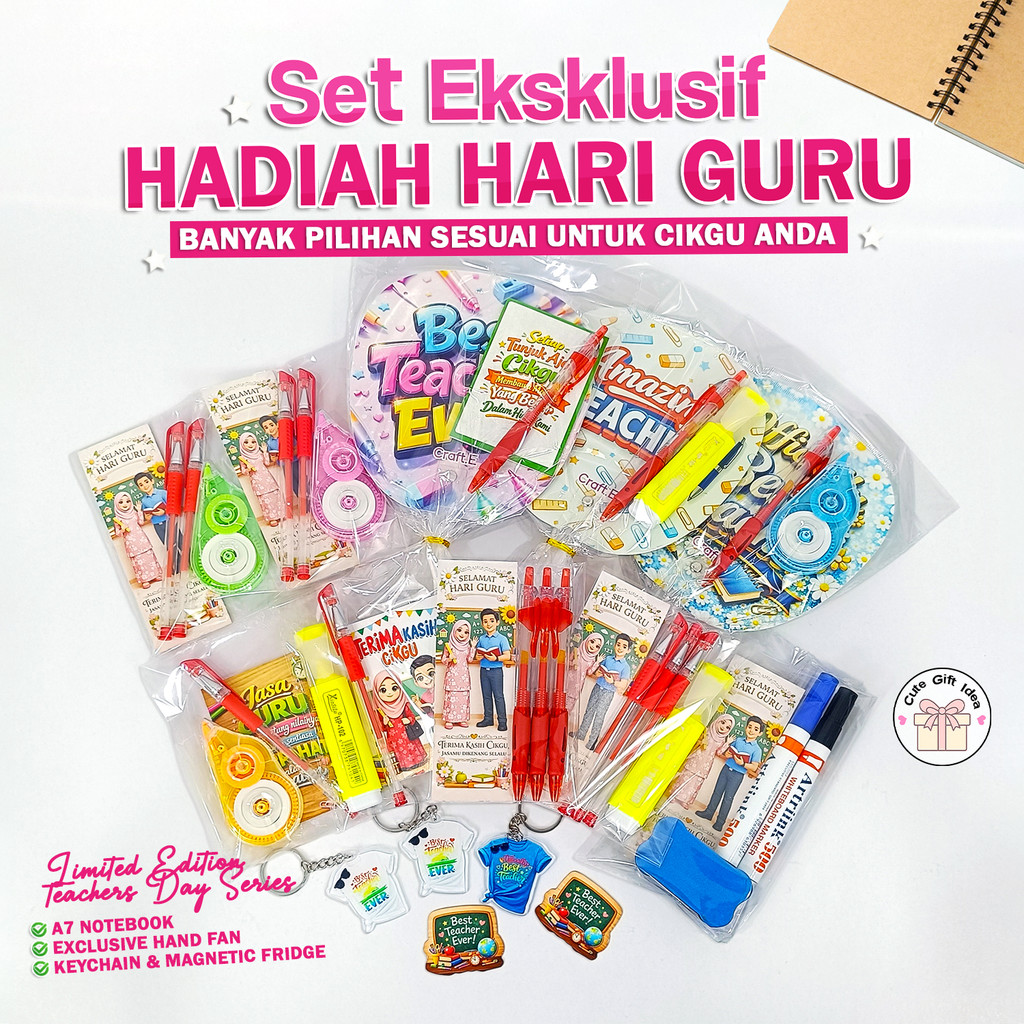 VCR Teacher’s Day Gift Set 2026 A7 Notebook + Hand Fan + Pen Set Premium Gift for Teacher Set Hadiah Hari Guru