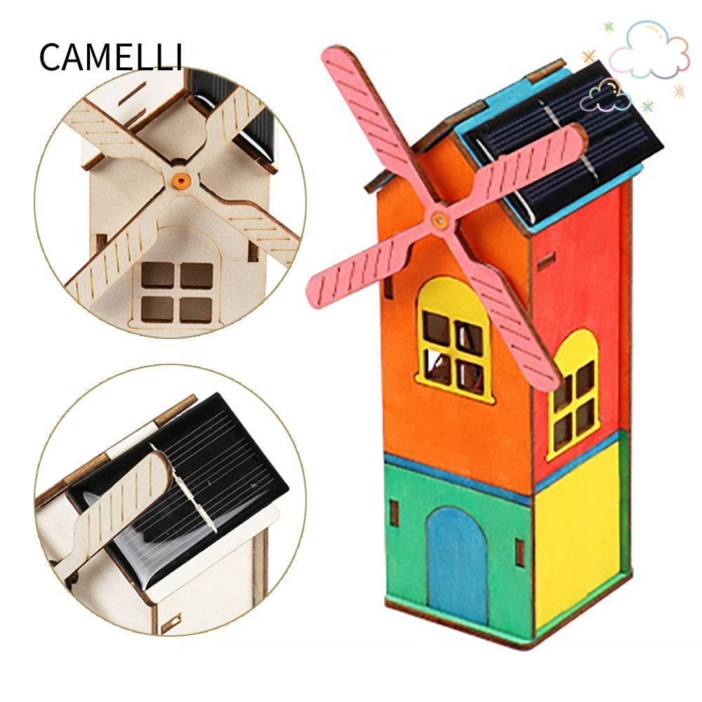 CAMELLI DIY Assembly Kits,  Powered Wooden  Windmill, Funny Manual Assembly Experiments Assembly Model STEM Education