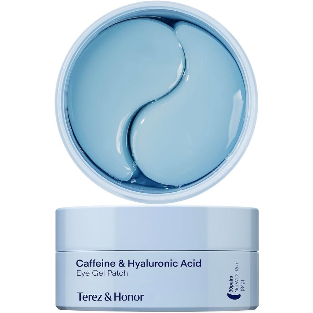 Terez & Honor Under Eye Patches for Dark Circles - 60 Korean Hydrogel Masks for Puffiness, Bags, Wrinkle with Caffeine, Hyaluronic Acid, Niacinamide - Undereye Hydrating & Cooling,