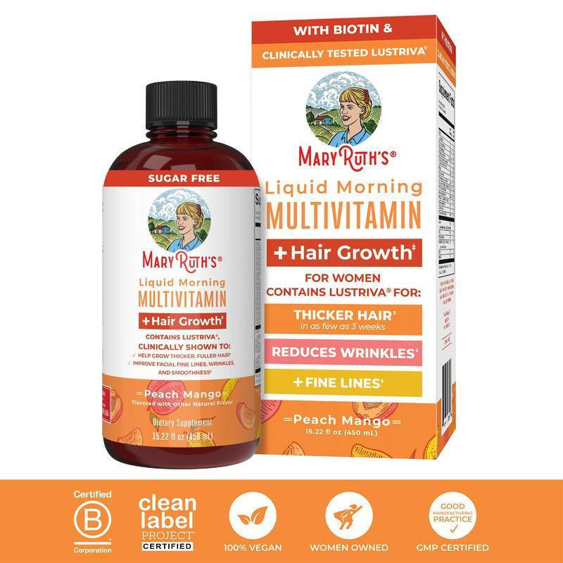 MaryRuth'sLiquidMultivitamin+HairGrowth-ClinicallyTestedLustrivaforThickerHairinWomen-ImproveFacialWrinkles-Vegan-15.22FlOz