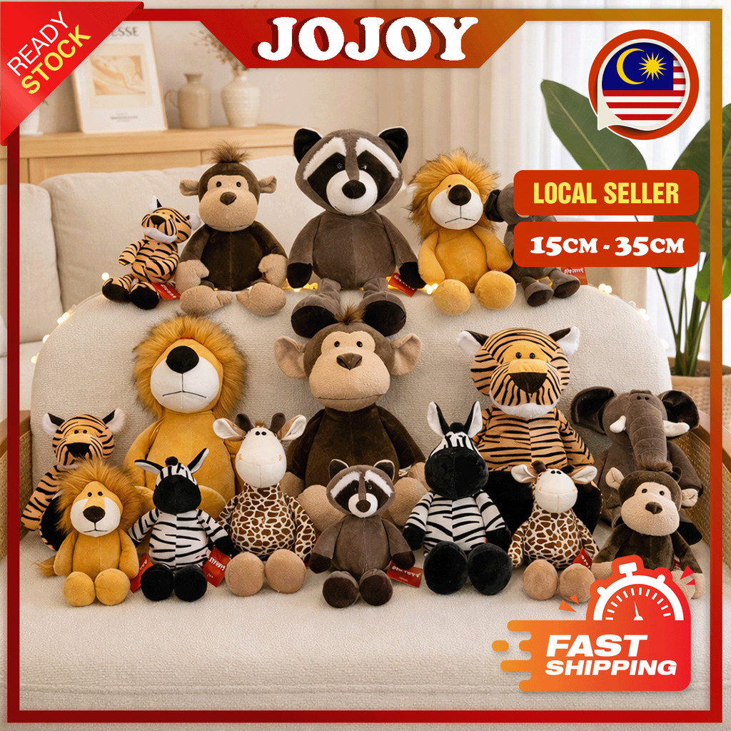 JOJOY Forest Animal Plush Toy Giraffe, Lion, Monkey, Elephant, Tiger, Raccoon Doll Kids Pillow Gift