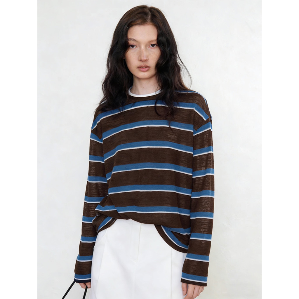 High-End Striped Sunscreen Top - Lightweight Knit for Women's Summer