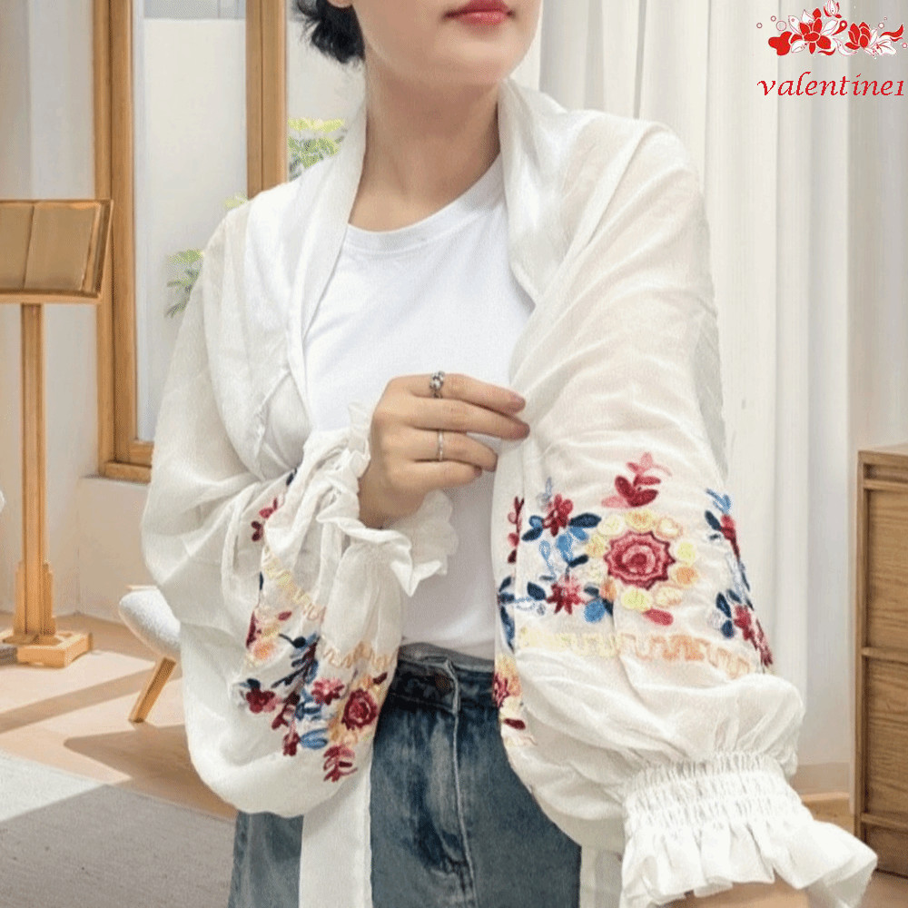 VALENTINE1 Flower Shawl, Breathable Long Sunscreen Scarf, Fashion Embroidered Polyester Lightweight Seaside Vacation Cloak Women