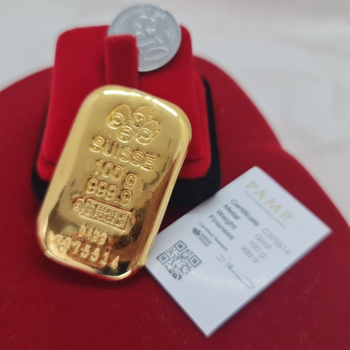 Murni Mewah Emas999.9, Gold Bar Pamp Casting Gold Bar G100 Gram 1577 2.7 cm Pd 
