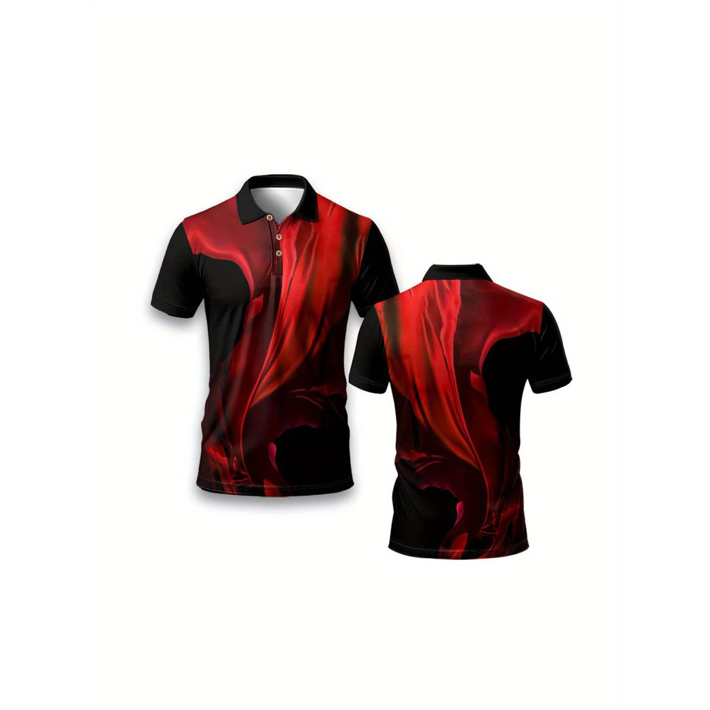 Men's Casual Shirt with Breathable Fabric and A Bold Red Flame Pattern Print Is Suitable for Casual Outings and Office Settings. UYC7