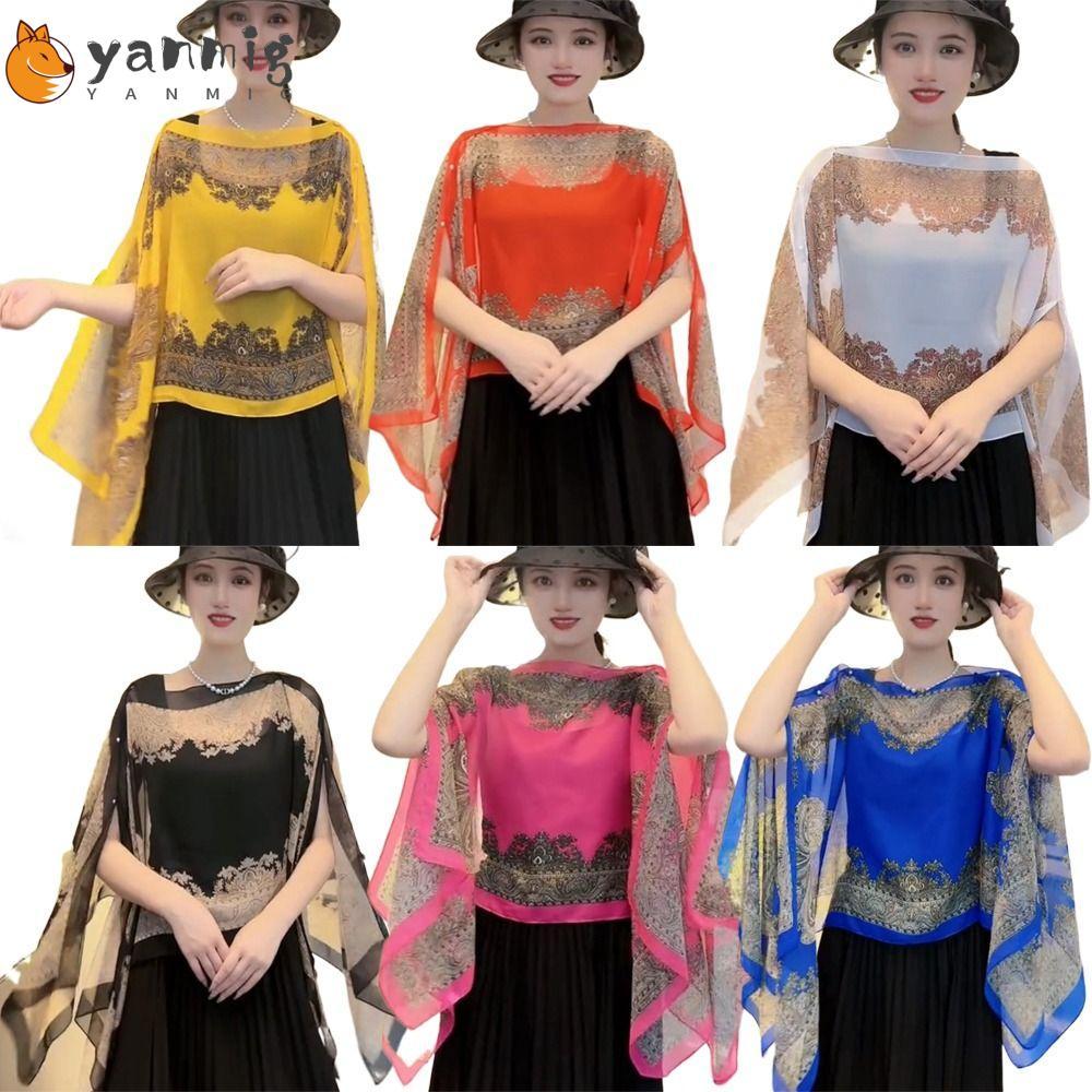 YANMIG Sunscreen Shawl, Soft Comfortable Chiffon Muffler Scarf, Beach Shawl  Cover Bridal Neck Wrap Temperament Cardigan Sunscreen Shawl Wrap Spring Summer Autumn