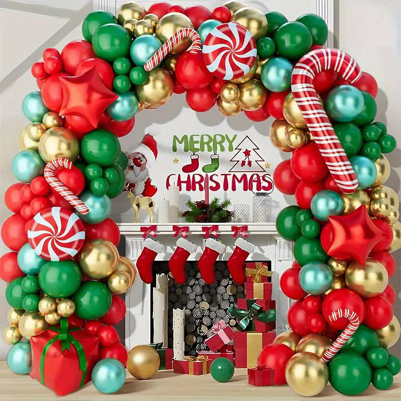 Durable Versatile 155pcs Christmas balloon wreath set including red green gold balloons star cane candy su Must Premium - Image 2