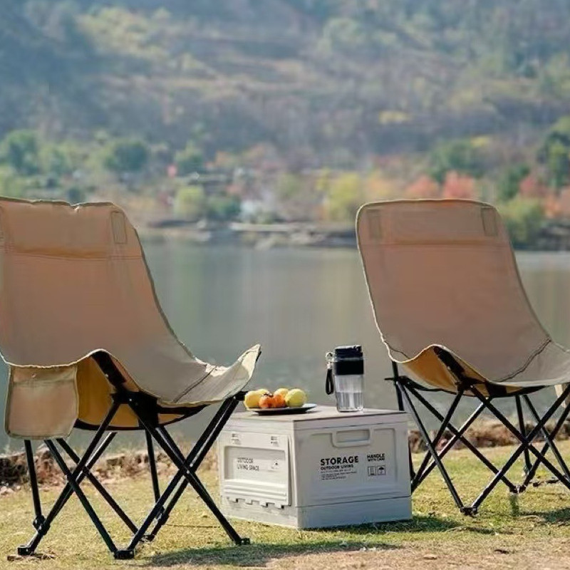Portable Moon Chair Outdoor Folding Chair Heightened Camping Chair Stool Fishing Beach Lounger Picnic Table and Chair Equipment