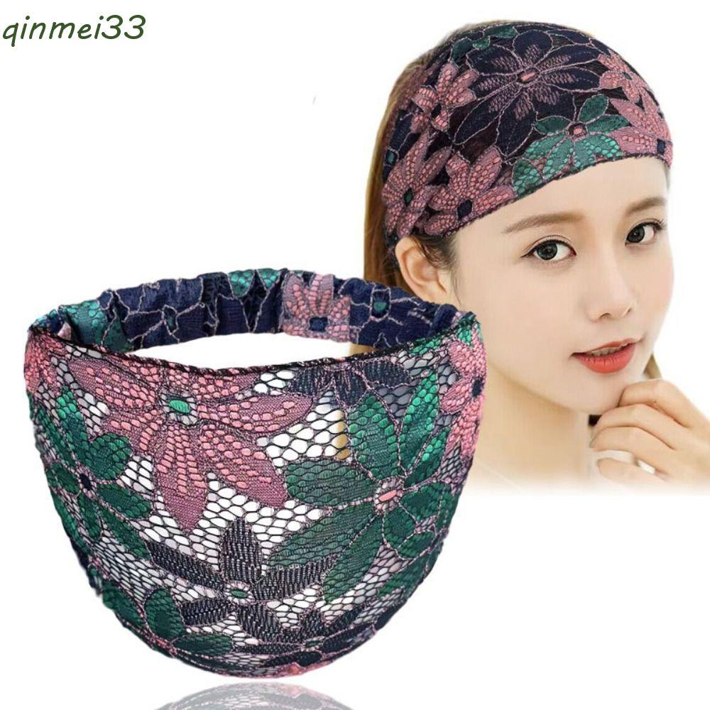 QINMEI Lace Hairbands, Lightweight Hair Hoop Mesh Flower Headband, Personality Elastic Headdress Headwear Wide Side Head Wrap Party