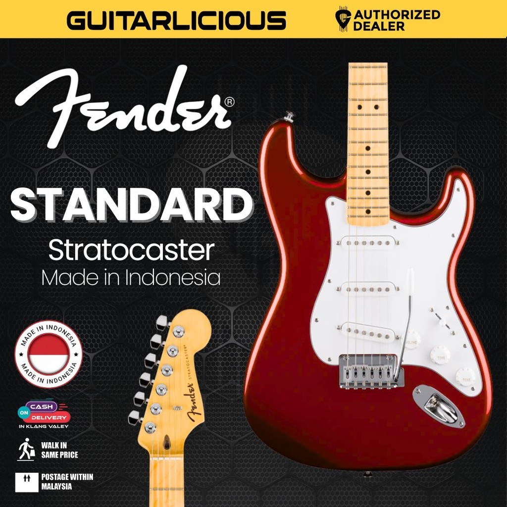 Fender Standard Stratocaster Electric Guitar w/White Pickguard, Maple FB, Candy Cola