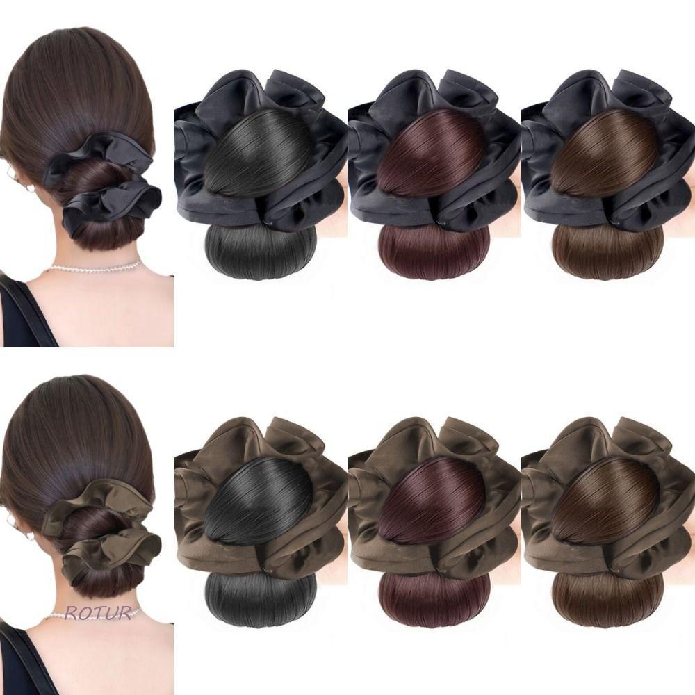 ROTUR False Hair Pieces, Scrunchie Hair Extensions Flower Bun Head Wig, Korean Style Fluffy Hair Band Elegant Ball Head Wig Women