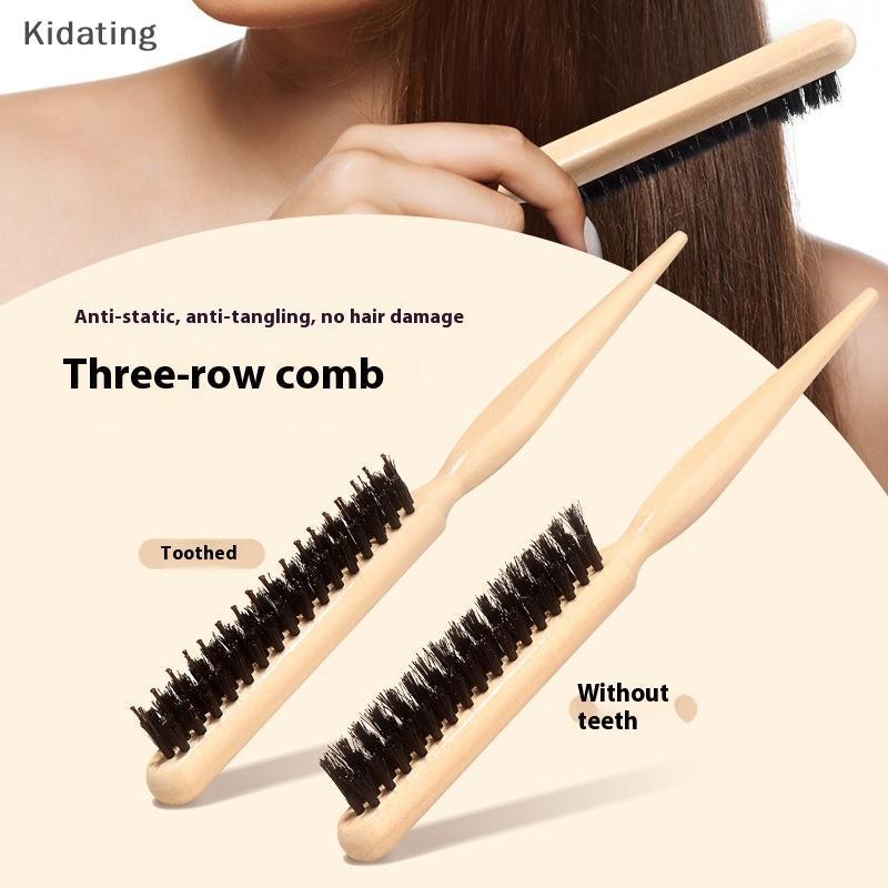 Kidating Wooden Handle Boar Bristle Combs Salon Hair Brushes Natural Boar Bristle Hair Combing Brush Slimline Styling Comb Hairdressing new