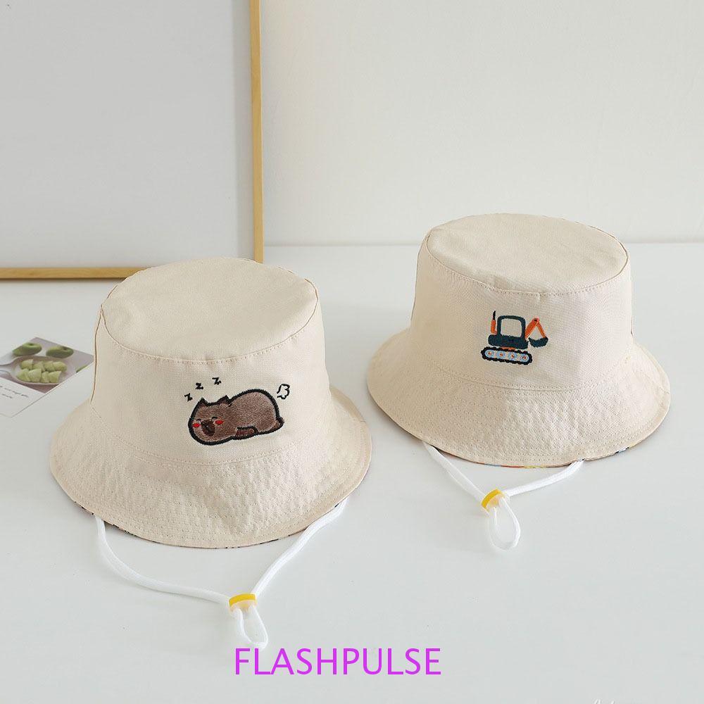 FLASHPULSE Children Fisherman Hat, Cartoon Dinosaur Embroidery Kids Bucket Hat, Casual Windproof Anti UV Sunscreen Baby Capybara Sun Cap Boy