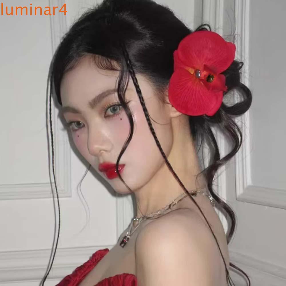 LUMINAR 3pc/set Butterfly Orchid Hair Clip, Sweet Pearl Bride Flower Side Clip, Simple Red Alloy Headdress Chinese Style Hairpin Wedding
