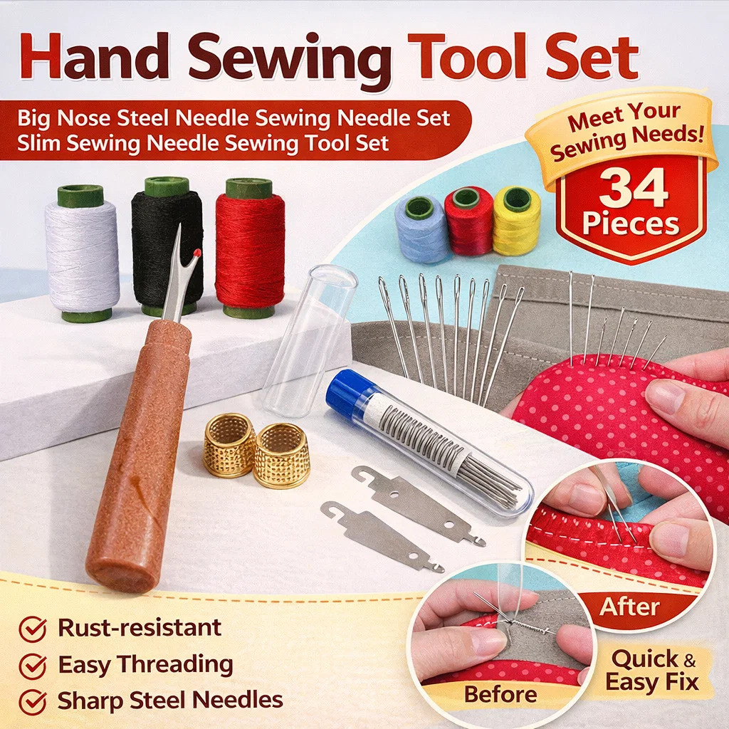 ✅Easy/Practical✅ Sewing Tools Kit/Hand Sewing Needles Set/Big Eye Needles【Jarum Besar Mudah Digunakan】Durable Steel/High-Quality Material/Perfect for Home Repairs/Great for Elderly/DIY Handicrafts Enthusiasts