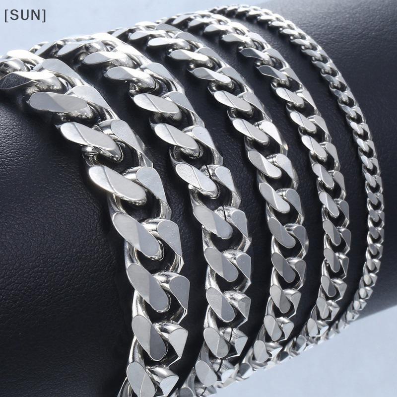 [SUN] New Trendy Cuban Chain Men Bracelet Classic Stainless Steel 3/5/7/9mm Width Chain Bracelet For Men Women Jewelry Gift null