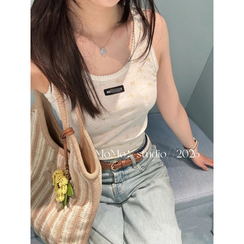 1: 1 Original Standard AAA+26/Spring Summer New Style Fresh Light Yellow Small Floral Slim-fit Vest
