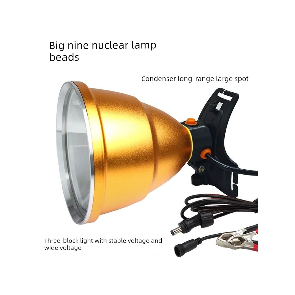 head lamp hiking head lamp Lampu kepala LED 12V super terang, cahaya tersebar dengan pancaran kuat dan bintik cahaya besar, fokus jauh sesuai untuk memancing, cahaya kuning, boleh disambungkan terus kepada bateri arus terus.