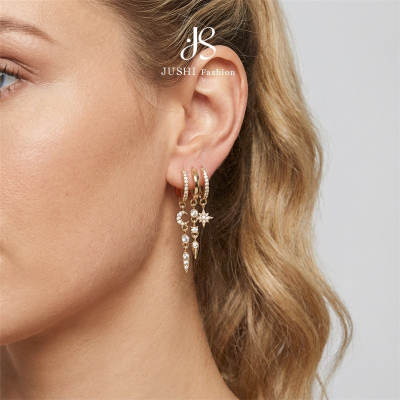 JUSHI Crystal Fringe Drop Earrings Y2K Party Jewelry for Women Elegant Dangling Gift Statement Aesthetic Glam Boho Trendy Unique Accessories