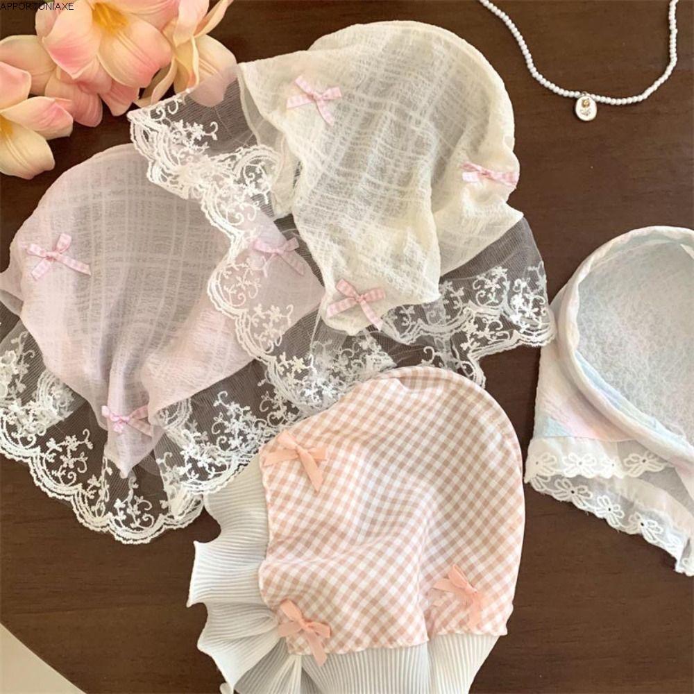 APPORTUNIAPY Triangle Headscarf Hairhoop, Hairhoop Style Hair Accessories Lace Headscarf, Sweet Bow Ins Pastoral Style Lace Headband Triangle Scarf Girls