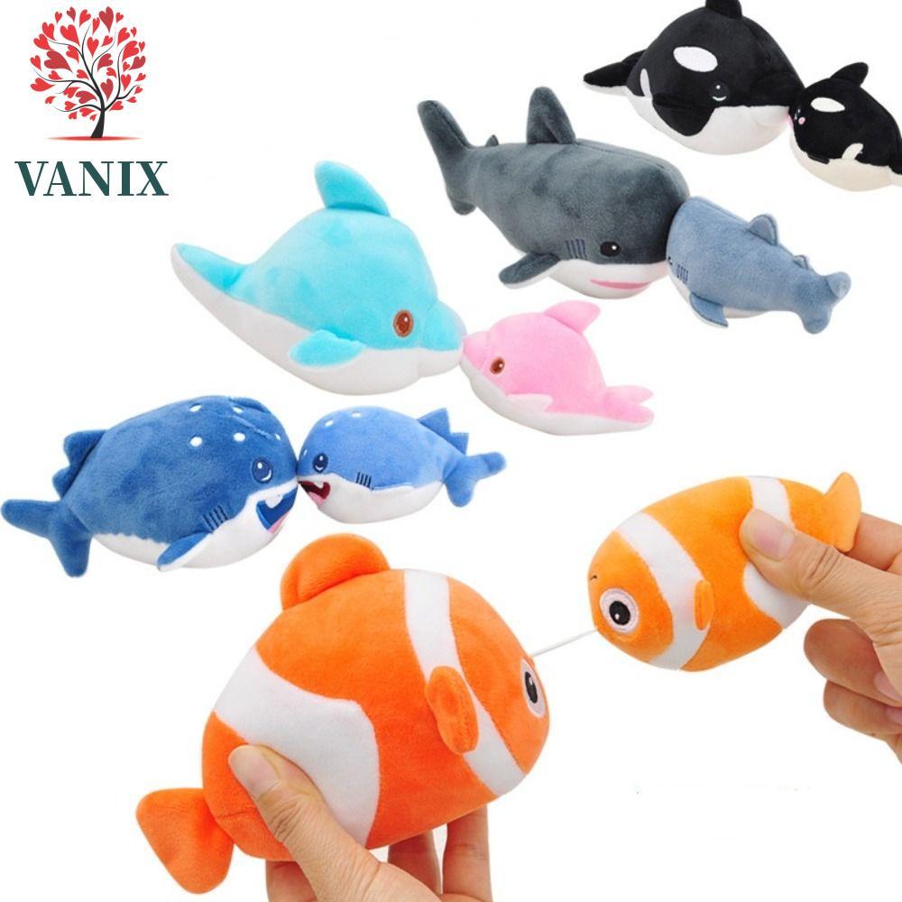 VANIX Sea Animal Plush Toy, Simulation Stuffed Animal Dolphin Shark Doll, Funny Orca Fish Kiss Models Soft Cute Pull String Plush Birthday Gift