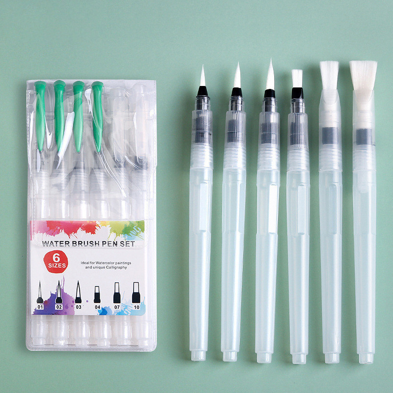 Set Pen Berus Air 6 Keping, Pen Air Boleh Isi Semula Lembut untuk Bekalan Seni Lukisan Cat Air, Lakaran dan Kaligrafi