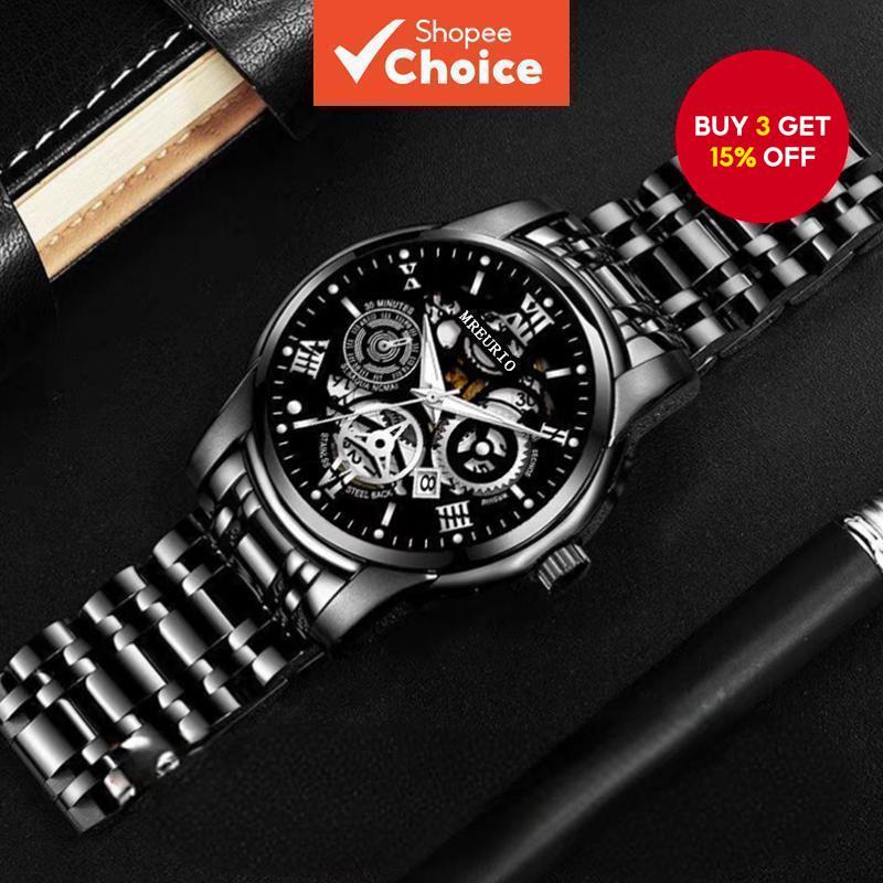Men Quartz Watch Elegant Skeleton Dial Timepiece for Men Perfect Gift Choice Wristwatch