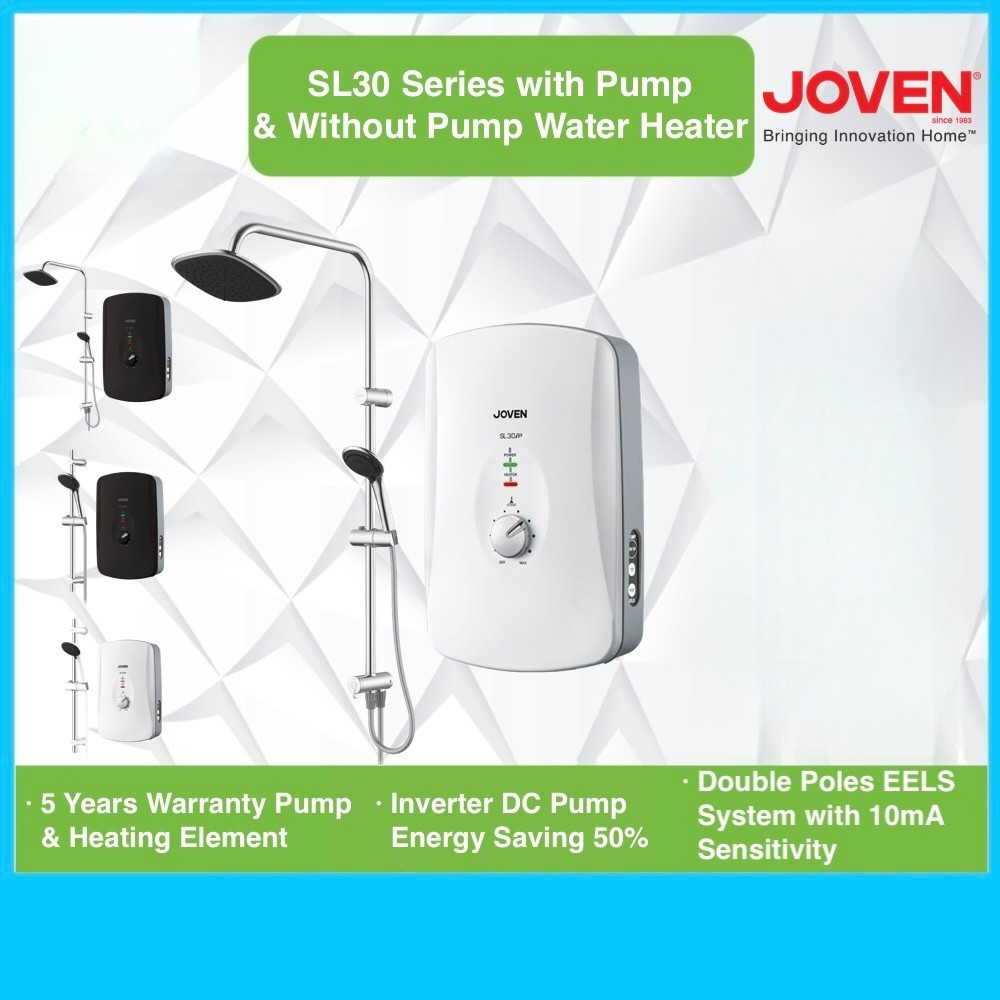 (SL30 Series) Joven Instant Water Heater 5 Spray Showerhead DC Inverter Pump (White / Black)