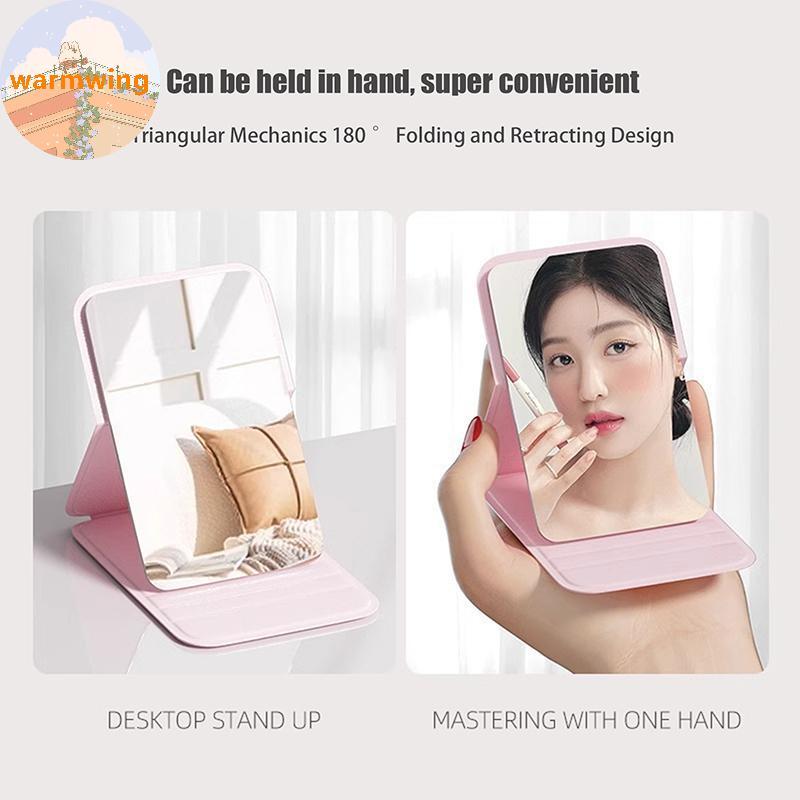 Warmwing Desktop Mini Foldable Makeup Mirror Solid Color PU Leather Simple Portable Wear-resistant Studentpact Handheld Makeup Mir VN