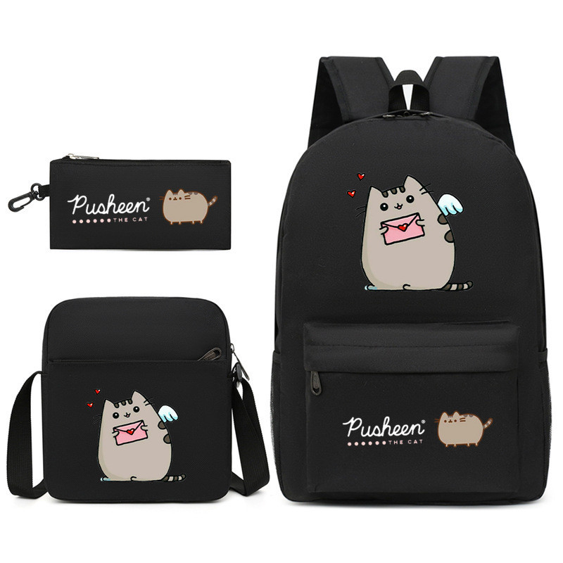 Pusheen Pusheen Pusheen Three-Piece Schoolbag Casual Male Female Student Backpack Printed Large-Capacity Outdoor Backpack