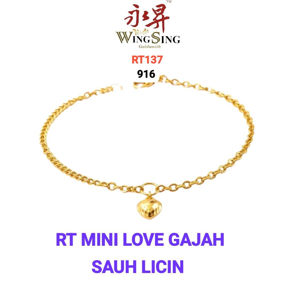 Wing Sing 916 Rantai Tangan Sauh Licin Gajah Choker Love Fesyen Emas 916 /光身万字阿婆吊心款式手链 / 916 Gold  Bracelet