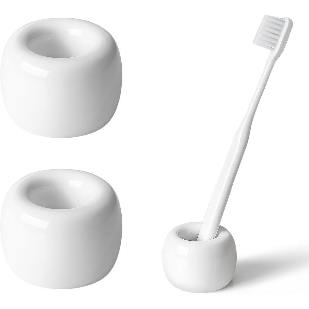 AirMoon Mini Ceramic Toothbrush Holder for Bathroom - White Small Countertop Organizer…