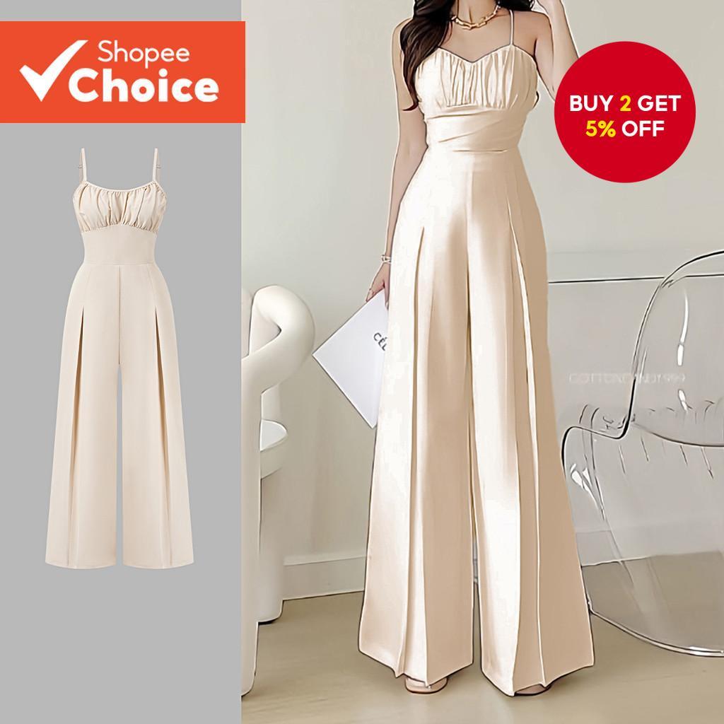 Women Elegant Plain Plicated Zipper Jumpsuit L128ED177