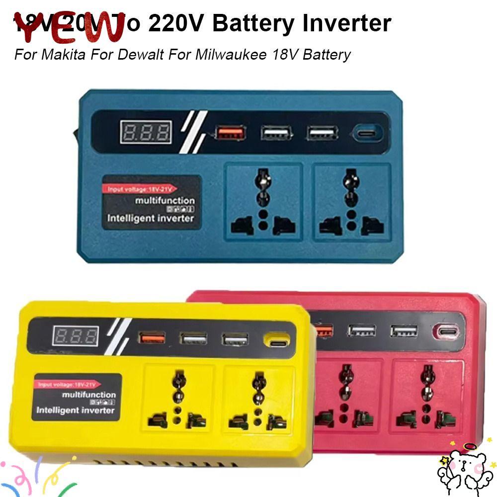 YYE 1Pcs Battery Inverter, 18v 20v To 220v Multifunctional Smart Transformer,  120W Household Dual Plug Outdoor Work Inverter For Makita For Dewalt For Milwaukee 18V Battery