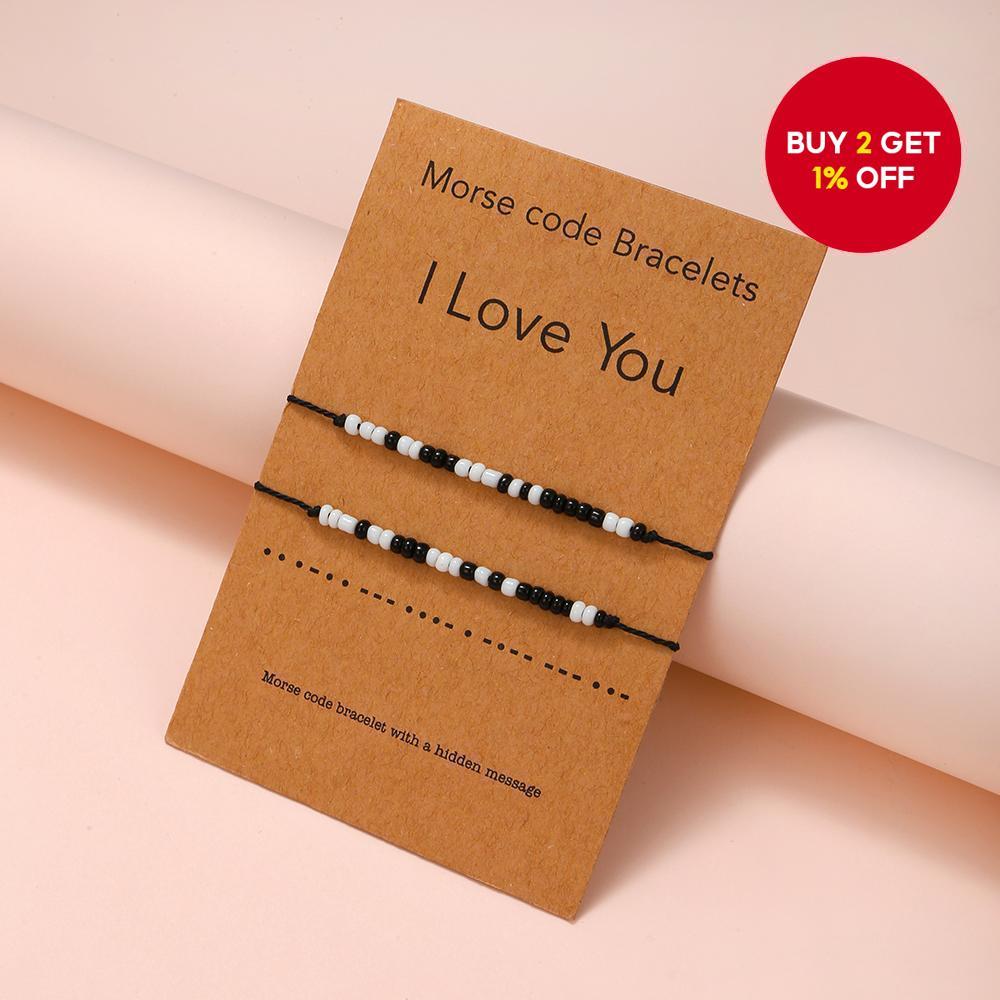 1 Piece of Simple and Unique Design "I Love You" Morse Code Bracelet - Handcrafted by Women - Creative Bead Stringing for Rice Bead Jewelry - Personalized Card - Couple's Bracelet