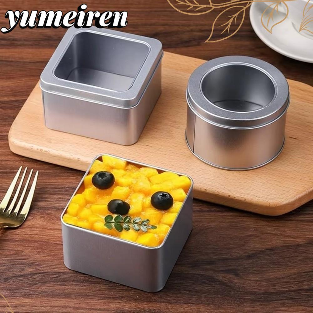 YUMEIREN Tinplate Box, Round Square Tea Food Jar Mousse Jar, Portable Empty Dessert Box Jewelry Cosmetic Container