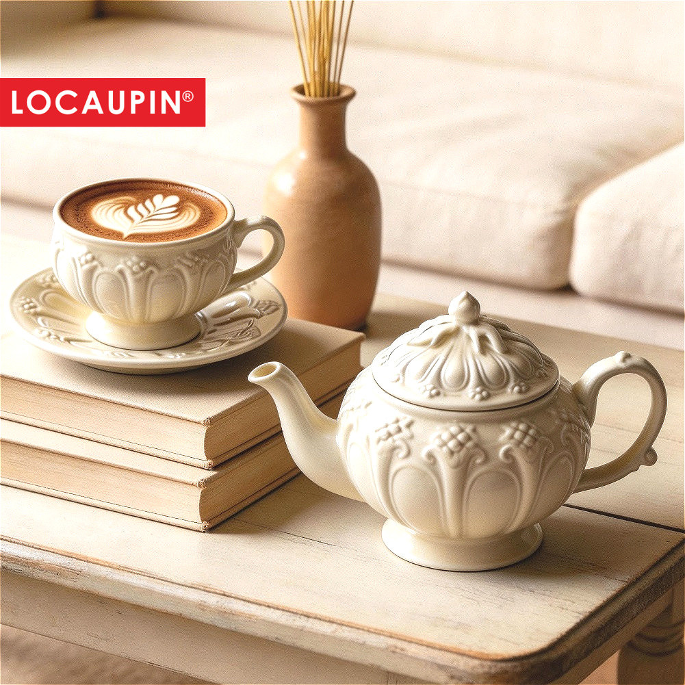 Locaupin Ceramic Tea Pot, Coffee Pot, European Ceramic Vintage Teapot with Gold Edge Strawberry Cute Design,Good Gift