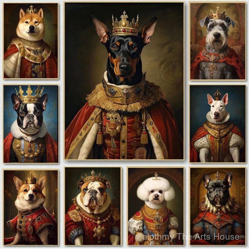 M4FS Modern Pet Portrait Aesthetics Wall Art Dog King Royal Animal Sail HD Oil On Canvas Posters And Prints Home Bedroom Decor Gifts