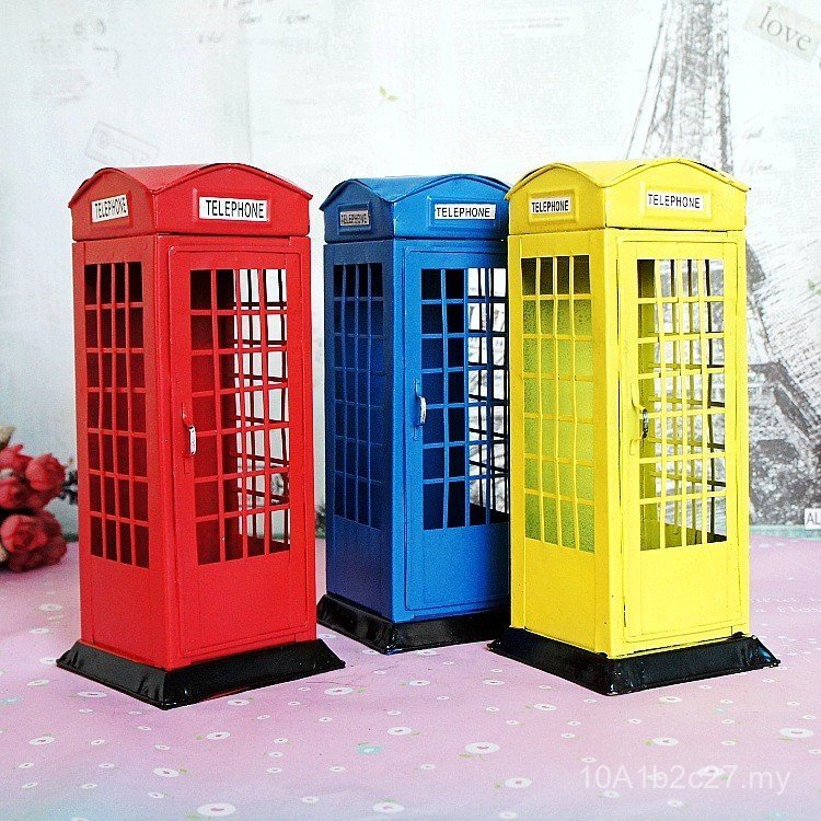 Barangan Zakka: Pondok telefon jalanan London, pondok telefon tin yang dilukis tangan, tabung simpanan, produk terlaris 7240