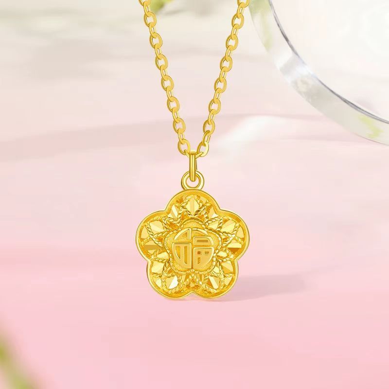 916 gold Hollow Blessing Character Five Flower Pendant /charm gold 916