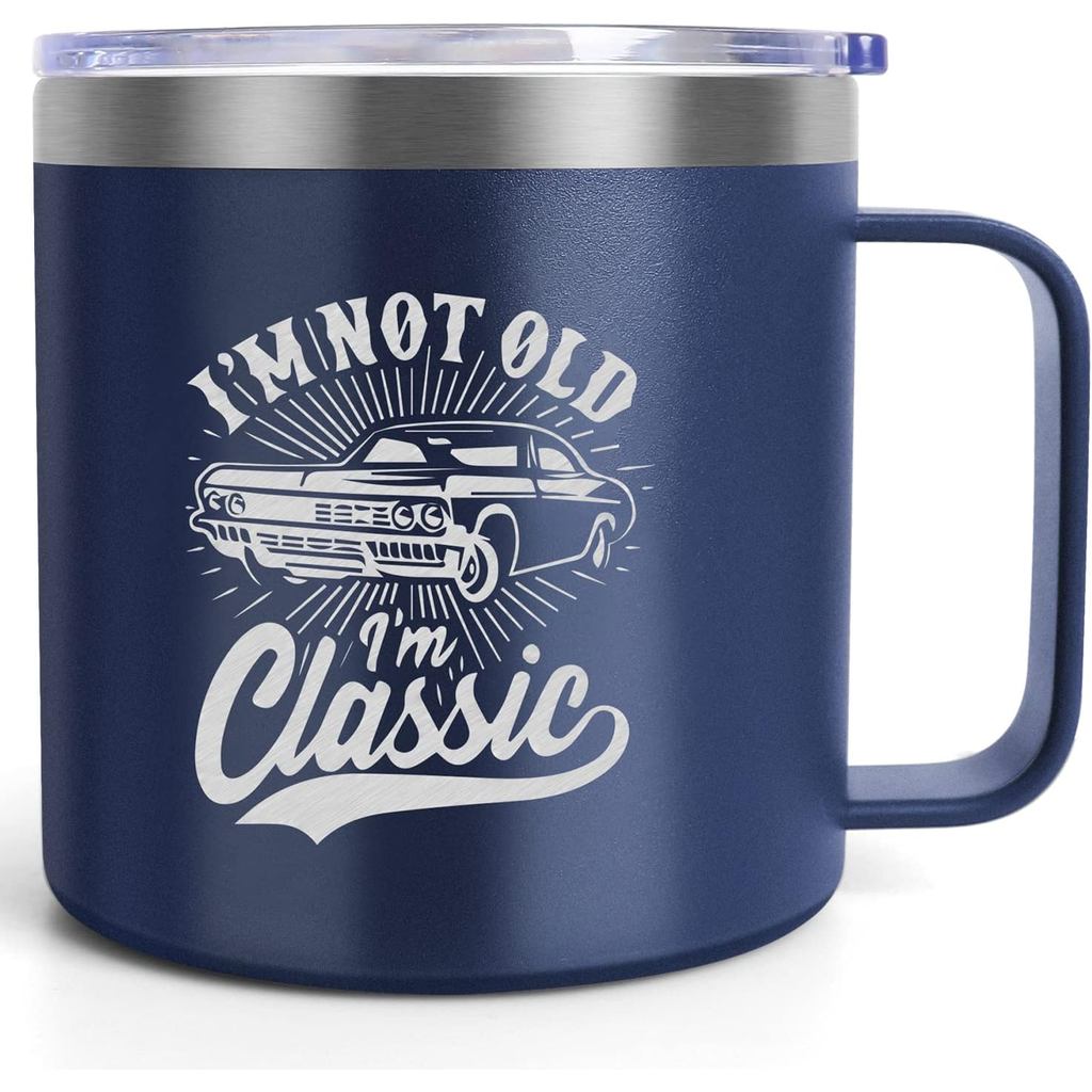 Hadiah Ayah Ayah Lelaki Mug Tumbler Bertebat dengan Pemegang & Tudung daripada Isteri Anak Perempuan, Hadiah Kopi Hari Lahir Ayah, Ayah Terbaik, Saya tidak tua, Saya Klasik, Krismas Persaraan