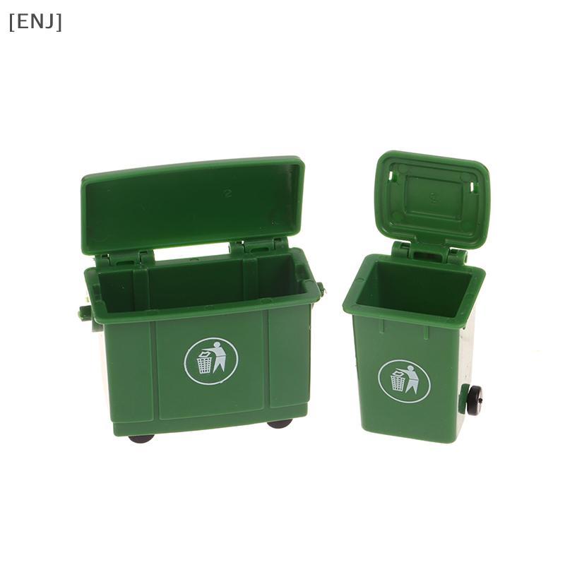 [ENJ] 1Set 1:12 Dollhouse Miniature Trash Can Toy Mini Sanitation Trash Cans Model Simulation Garbage Curbside Trash Bin Kid Toys Gift null