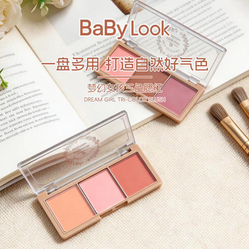 {Ready Stock} BaByLook Three-Color Blush Palette High Gloss Nude Makeup Pure Desire Natural Matte Expansion Color Milk Tea Blush Cream Wholesale 4.18