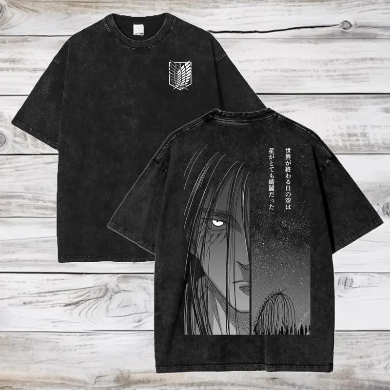 Attack on Titan Anime Acid Oversize T-Shirt Eren Jeager Anime Tee Gift for Him Graphic Short Sleeve Men Women All-Seaso